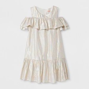 Cat & Jack Metallic Rainbow Striped Tiered Ruffle Cold Shoulder Dress